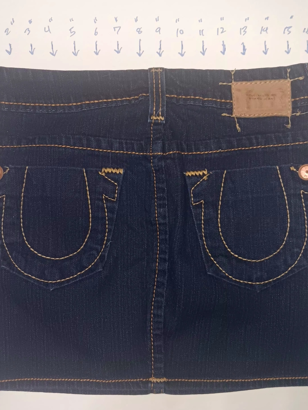 True Religion Dark Blue Denim Skirt with Signature Stitching